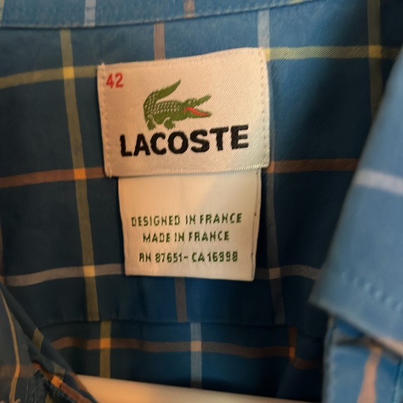 Lacoste Men’s Blue Plaid Button Up, Size 42 - Picture 3 of 6